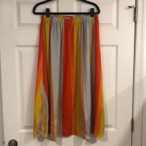 Vertical stripe silk skirt